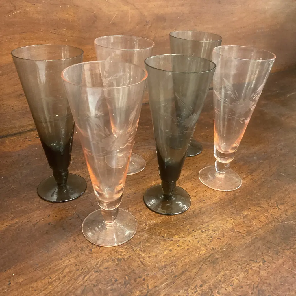 Set of 6 Vintage Etched Fluted Glasses. H18cm (Sold with 24) Image 1++